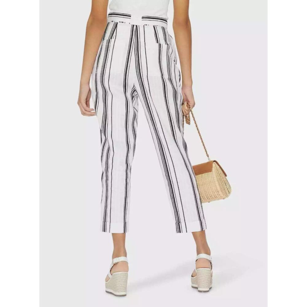 Ted Baker London Linen Asherr Tapered Trouser Pants Size 3 White Striped - Picture 16 of 16
